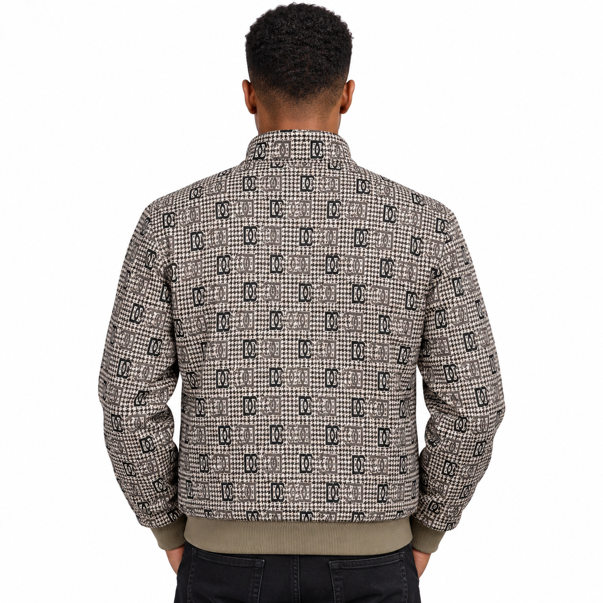 Brown & Black GG Monogram Houndstooth Jacquard Knit Jacket