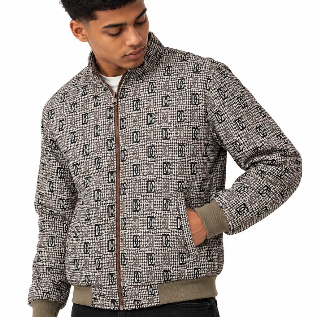 Brown & Black GG Monogram Houndstooth Jacquard Knit Jacket