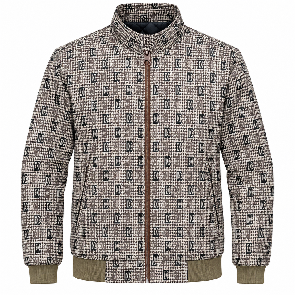 Brown & Black GG Monogram Houndstooth Jacquard Knit Jacket