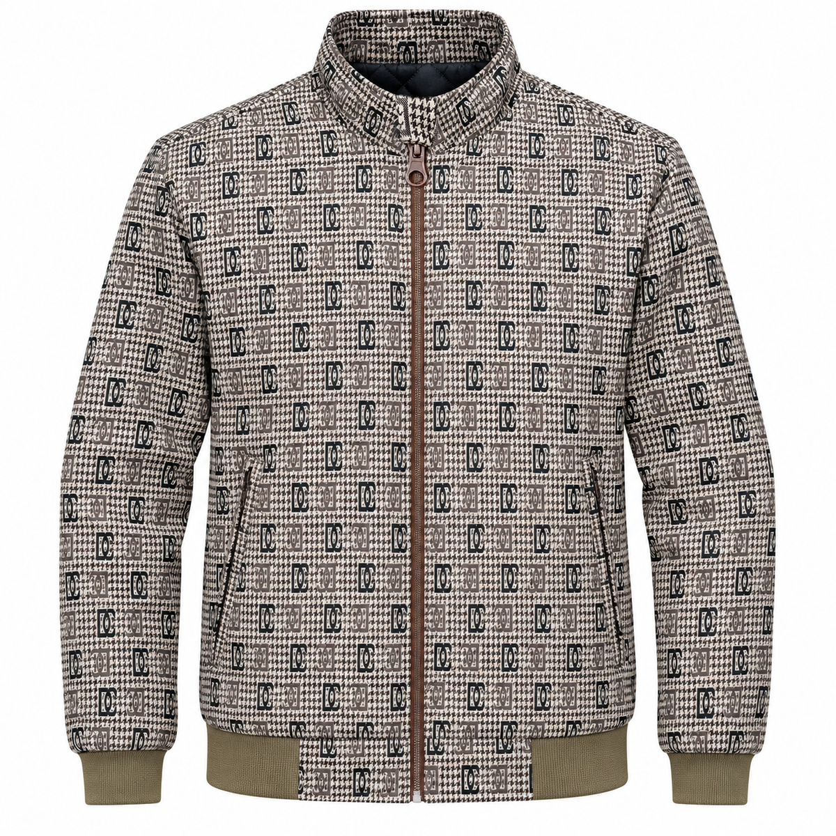 Brown & Black GG Monogram Houndstooth Jacquard Knit Jacket