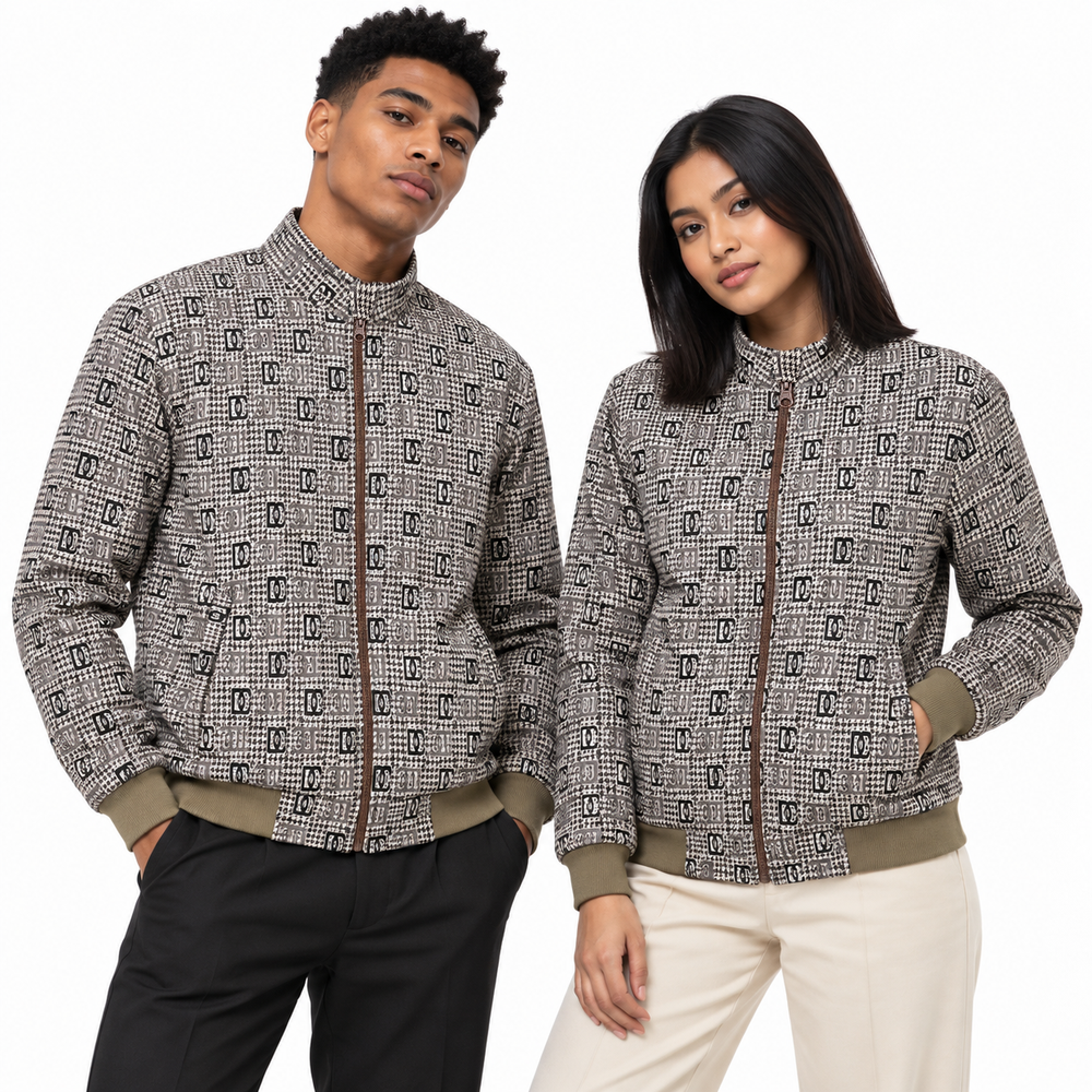 Brown & Black GG Monogram Houndstooth Jacquard Knit Jacket