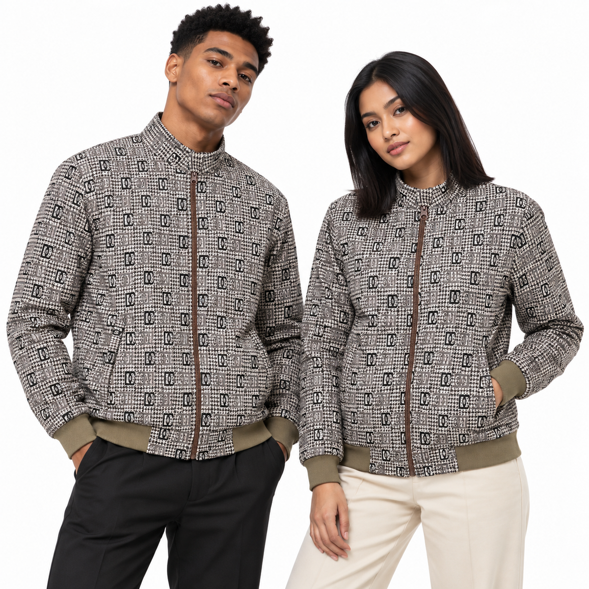 Brown & Black GG Monogram Houndstooth Jacquard Knit Jacket