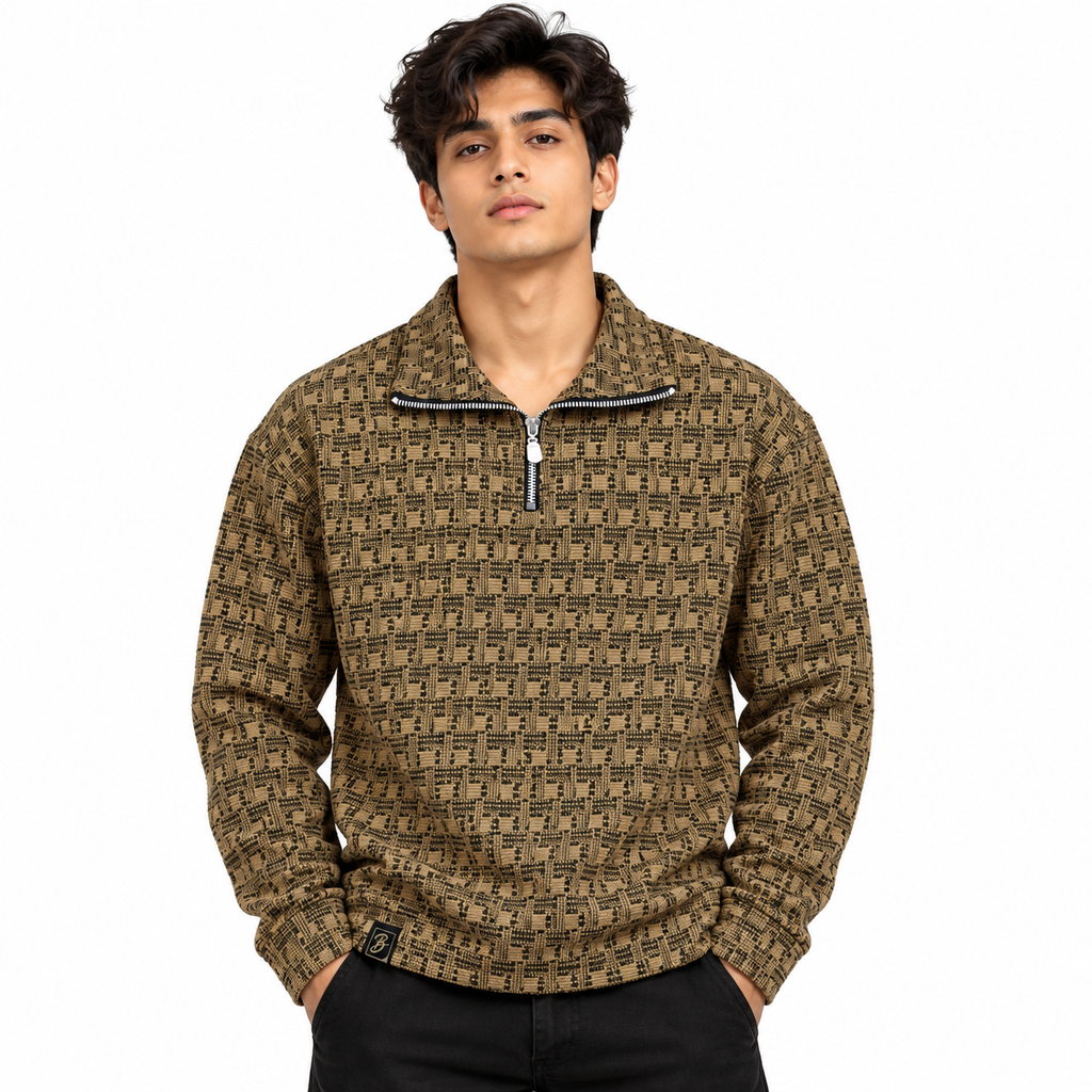 Brown & Black Geometric Half-Zip Polo Sweatshirt – Unisex (Copy)