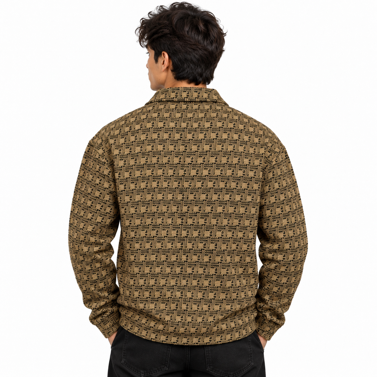 Brown & Black Geometric Half-Zip Polo Sweatshirt – Unisex (Copy)