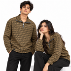 Brown & Black Geometric Half-Zip Polo Sweatshirt – Unisex (Copy)