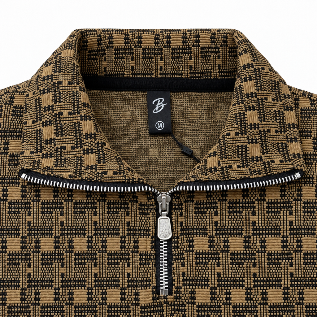 Brown & Black Geometric Half-Zip Polo Sweatshirt – Unisex (Copy)