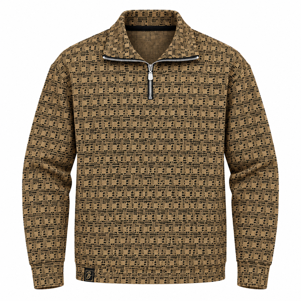 Brown & Black Geometric Half-Zip Polo Sweatshirt – Unisex (Copy)