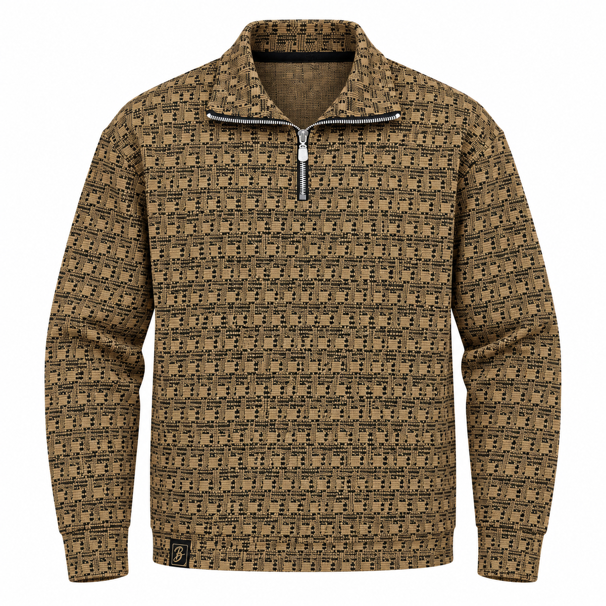 Brown & Black Geometric Half-Zip Polo Sweatshirt – Unisex (Copy)