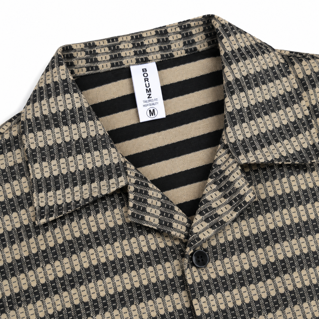 Brown & Black Textured Knit Camp Collar Shirt | Boxy fit