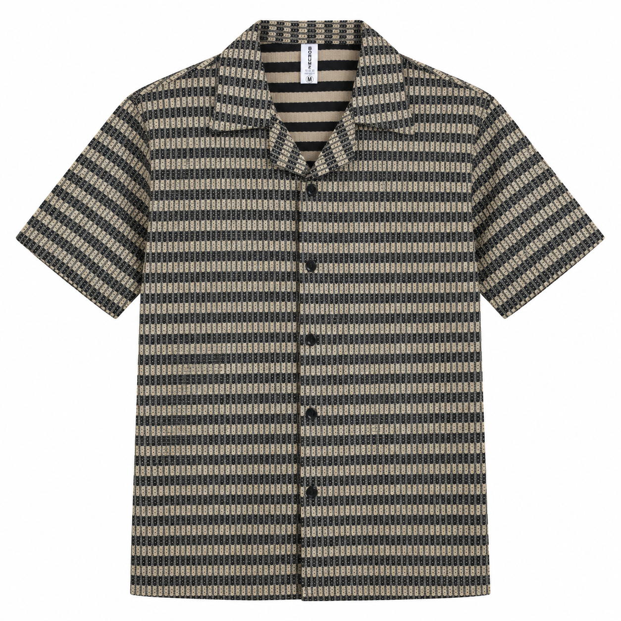 Brown & Black Textured Knit Camp Collar Shirt | Boxy fit