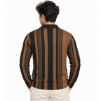 Brown & Black Vertical Striped Polo Shirt – Unisex Long Sleeve