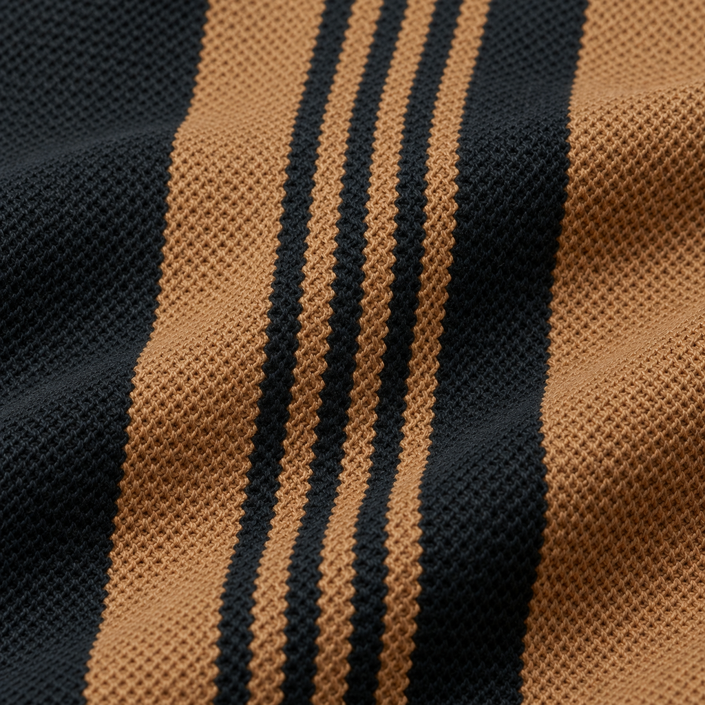 Brown & Black Vertical Striped Polo Shirt – Unisex Long Sleeve