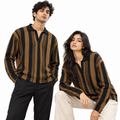 Brown & Black Vertical Striped Polo Shirt – Unisex Long Sleeve