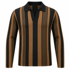 Brown & Black Vertical Striped Polo Shirt – Unisex Long Sleeve
