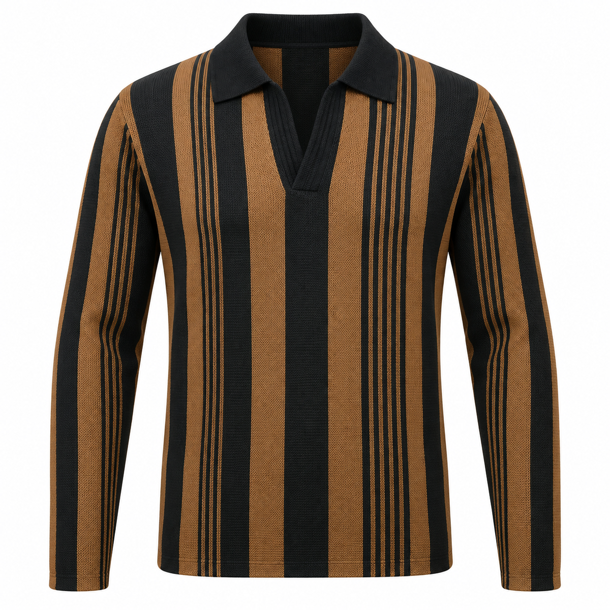 Brown & Black Vertical Striped Polo Shirt – Unisex Long Sleeve