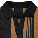 Brown & Black Vertical Striped Polo Shirt – Unisex Long Sleeve