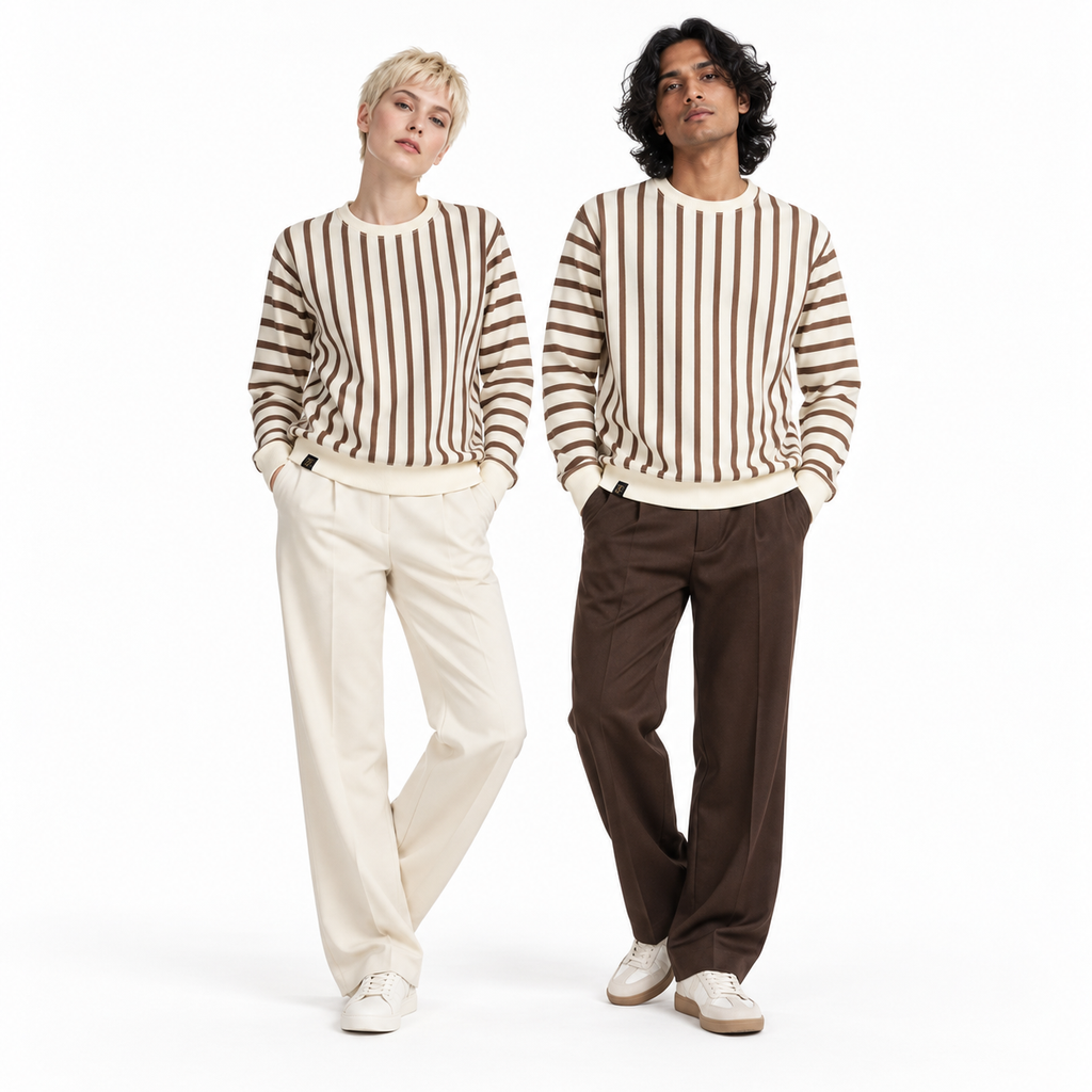 Brown & Cream Stripe Full-Sleeve Tee | Relaxed Fit