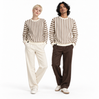 Brown & Cream Stripe Full-Sleeve Tee | Relaxed Fit