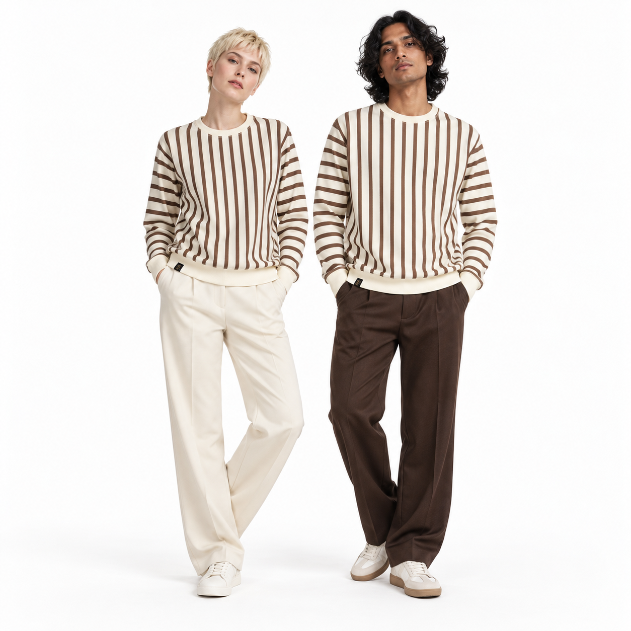 Brown & Cream Stripe Full-Sleeve Tee | Relaxed Fit