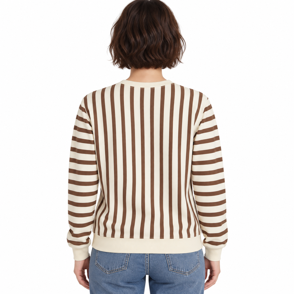 Brown & Cream Stripe Full-Sleeve Tee | Relaxed Fit