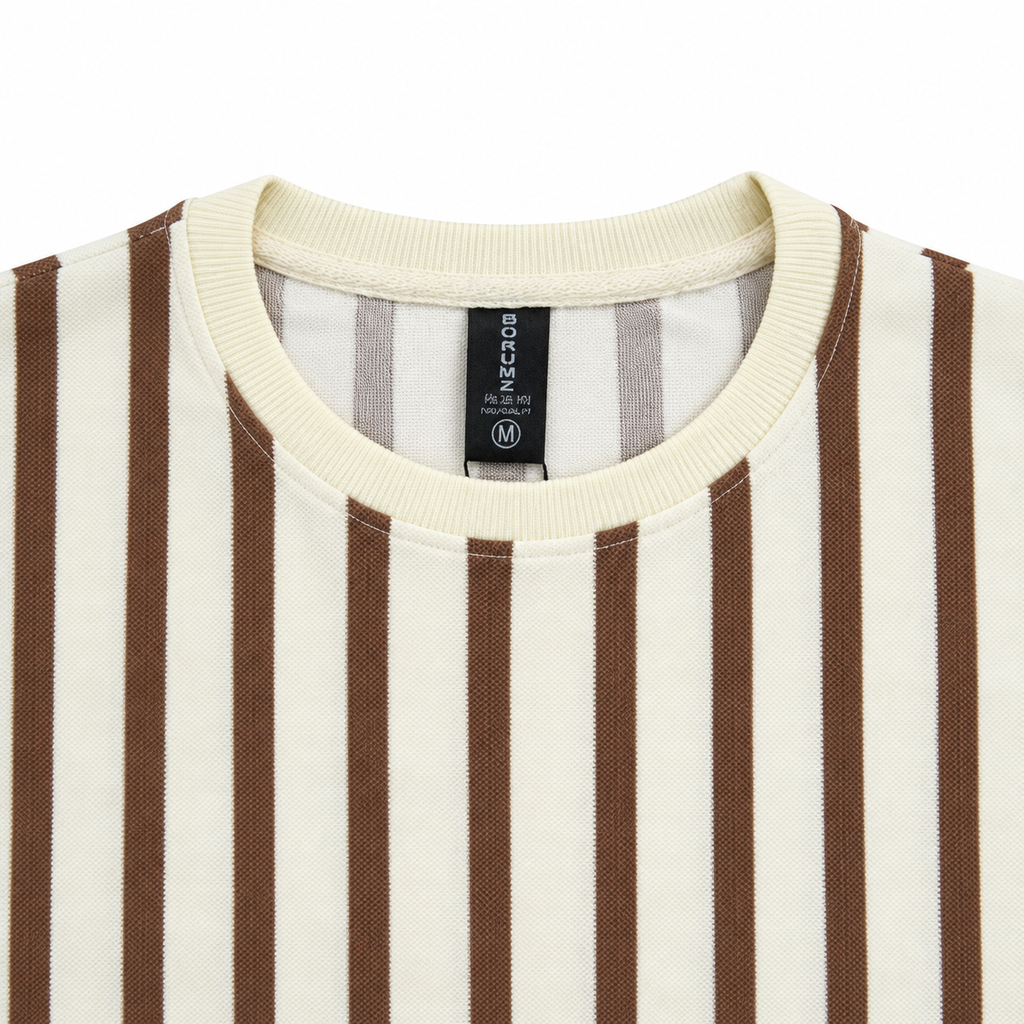Brown & Cream Stripe Full-Sleeve Tee | Relaxed Fit