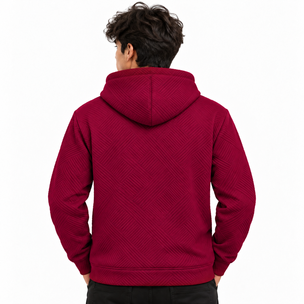 Burgundy Red Basket-Weave Textured Pullover Hoodie – Unisex
