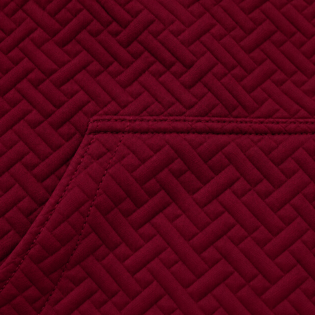 Burgundy Red Basket-Weave Textured Pullover Hoodie – Unisex