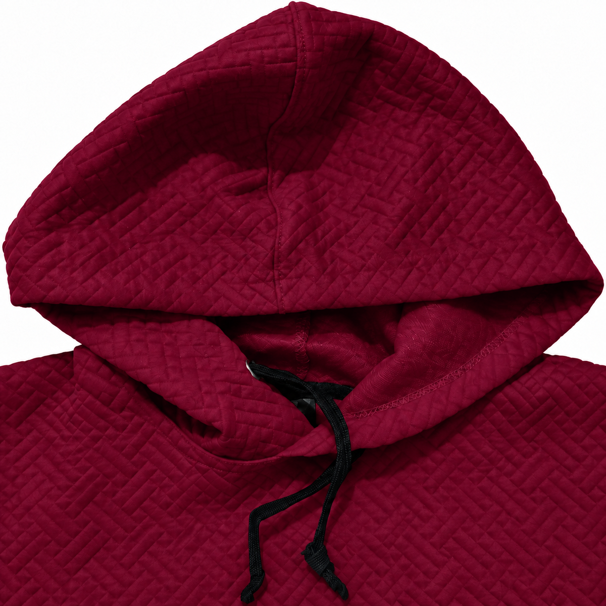 Burgundy Red Basket-Weave Textured Pullover Hoodie – Unisex