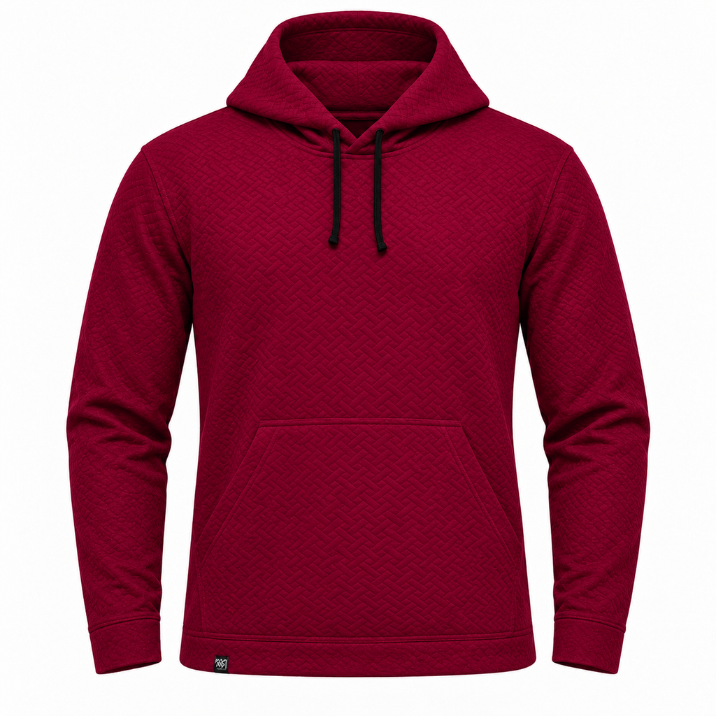 Burgundy Red Basket-Weave Textured Pullover Hoodie – Unisex
