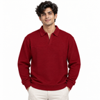 Burgundy Textured Knit Polo Full Sleeve Sweatshirt – Unisex