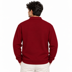 Burgundy Textured Knit Polo Full Sleeve Sweatshirt – Unisex