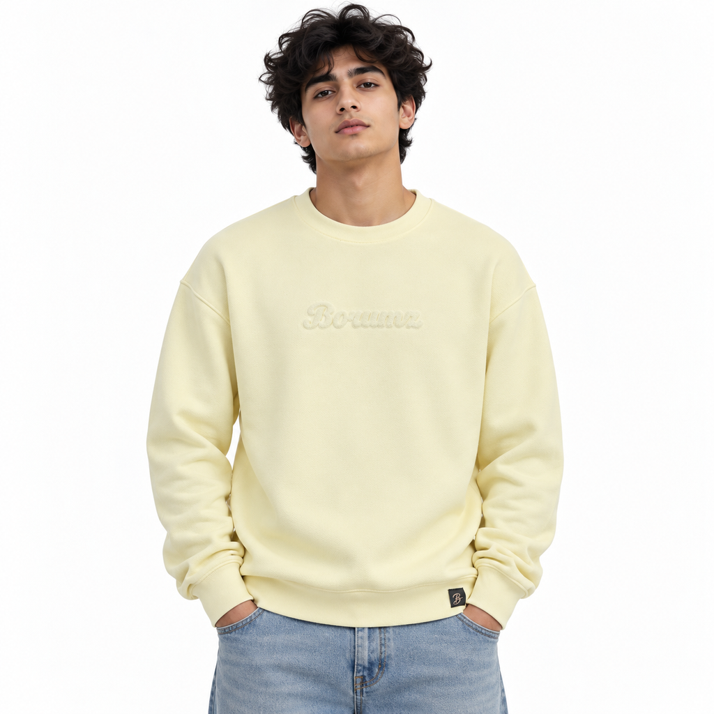 Butter Yellow Embossed Logo Oversized Crewneck Sweatshirt – Unisex