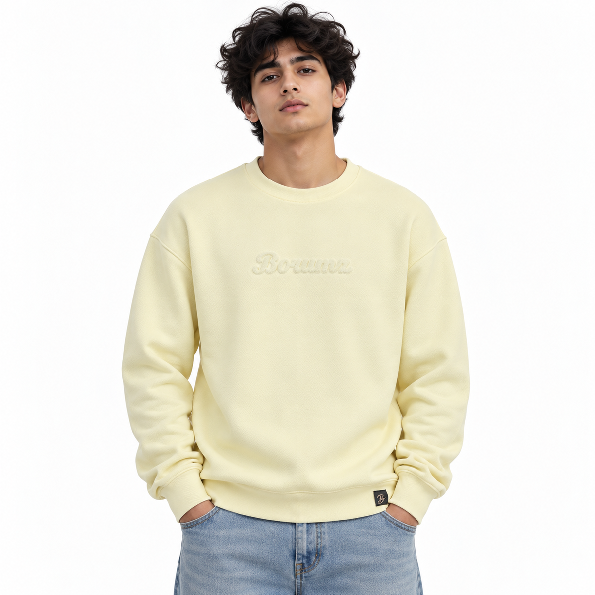 Butter Yellow Embossed Logo Oversized Crewneck Sweatshirt – Unisex