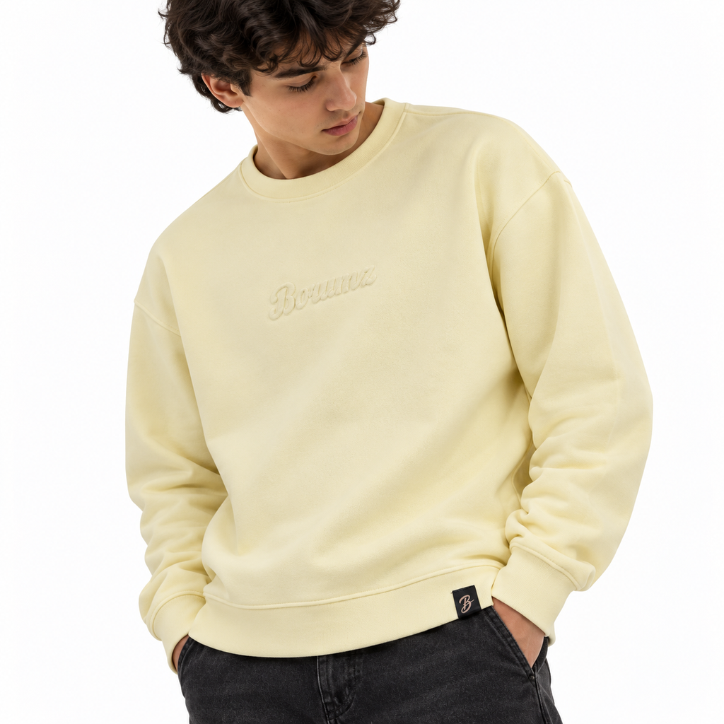 Butter Yellow Embossed Logo Oversized Crewneck Sweatshirt – Unisex