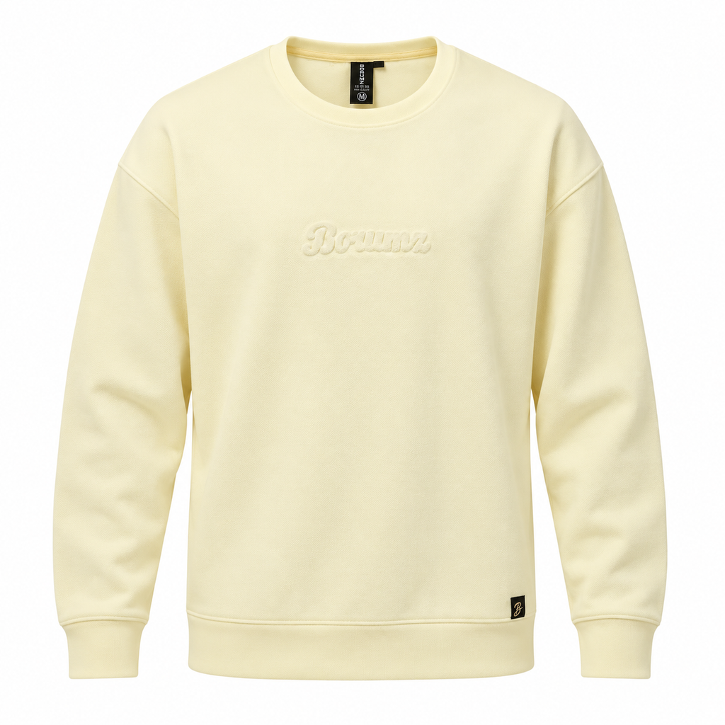 Butter Yellow Embossed Logo Oversized Crewneck Sweatshirt – Unisex