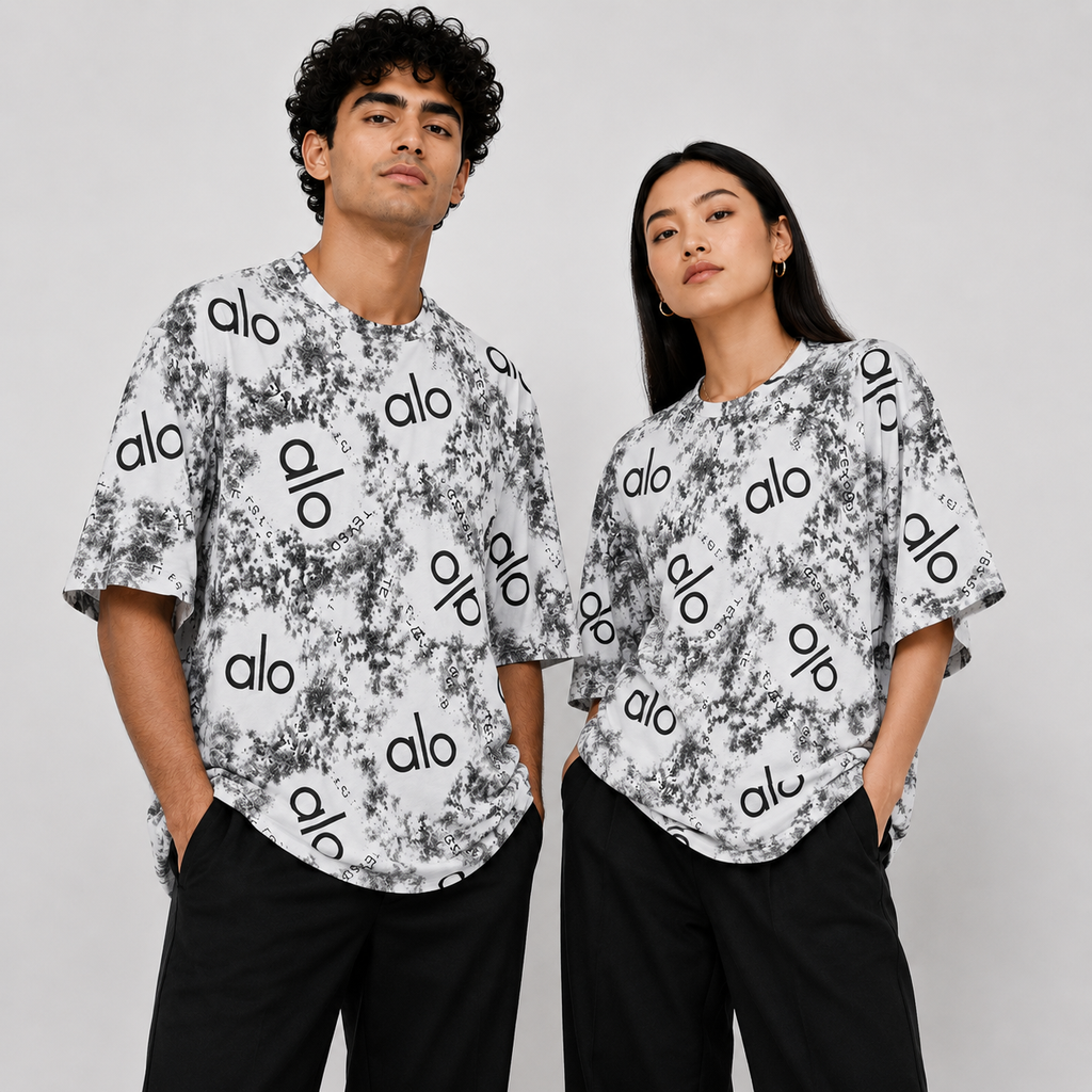 Abstract Logo Print Oversized T-Shirt - Charcoal Grey