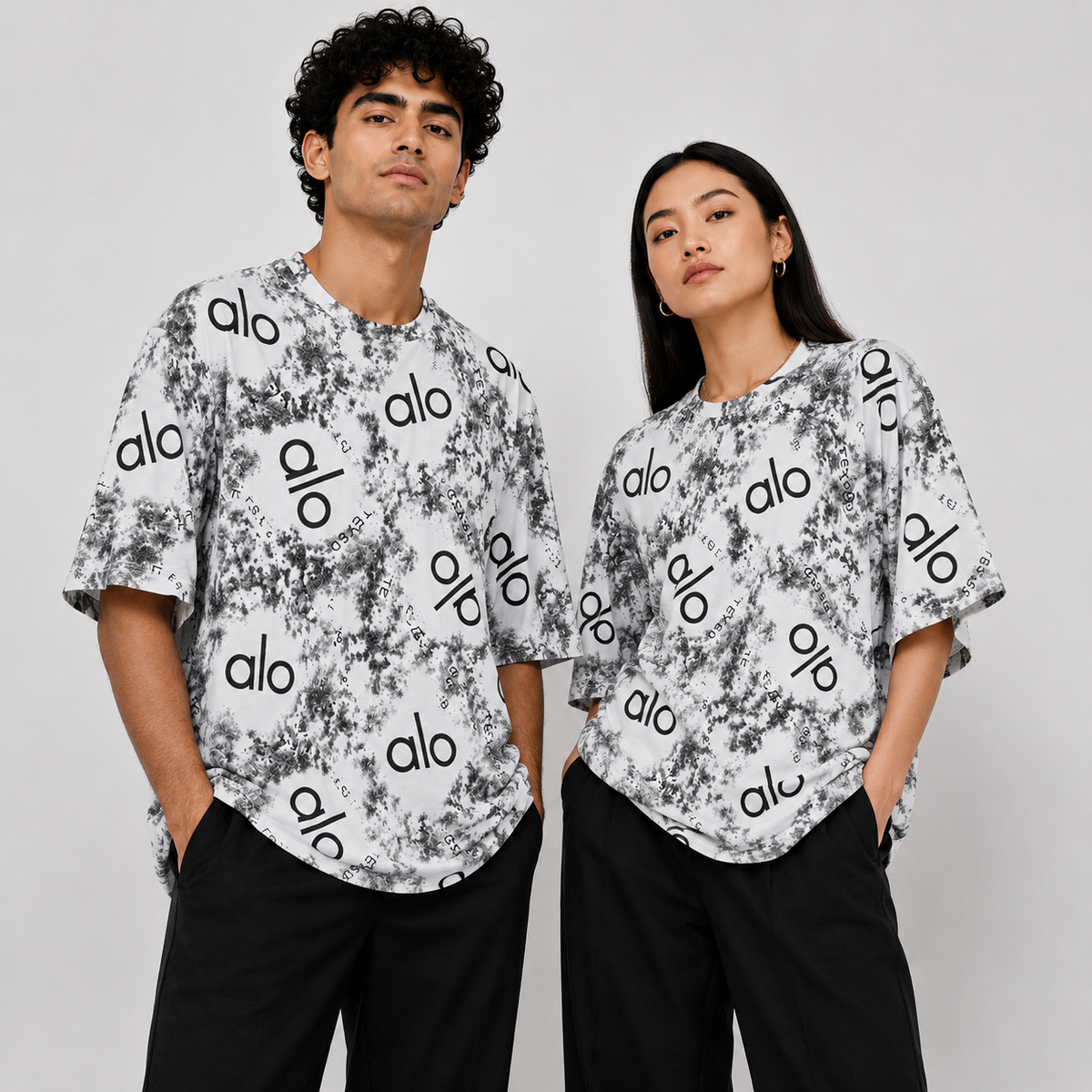 Abstract Logo Print Oversized T-Shirt - Charcoal Grey