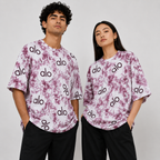 Abstract Logo Print Oversized T-Shirt – Burgundy & White