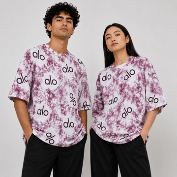 Abstract Logo Print Oversized T-Shirt – Burgundy & White
