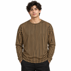 Chocolate Brown & Black Textured Striped Crewneck Sweatshirt – Unisex