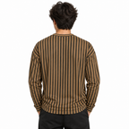Chocolate Brown & Black Textured Striped Crewneck Sweatshirt – Unisex