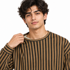 Chocolate Brown & Black Textured Striped Crewneck Sweatshirt – Unisex