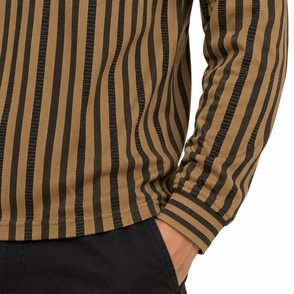 Chocolate Brown & Black Textured Striped Crewneck Sweatshirt – Unisex