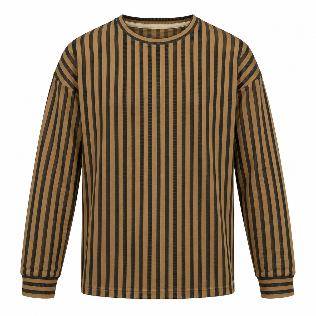 Chocolate Brown & Black Textured Striped Crewneck Sweatshirt – Unisex