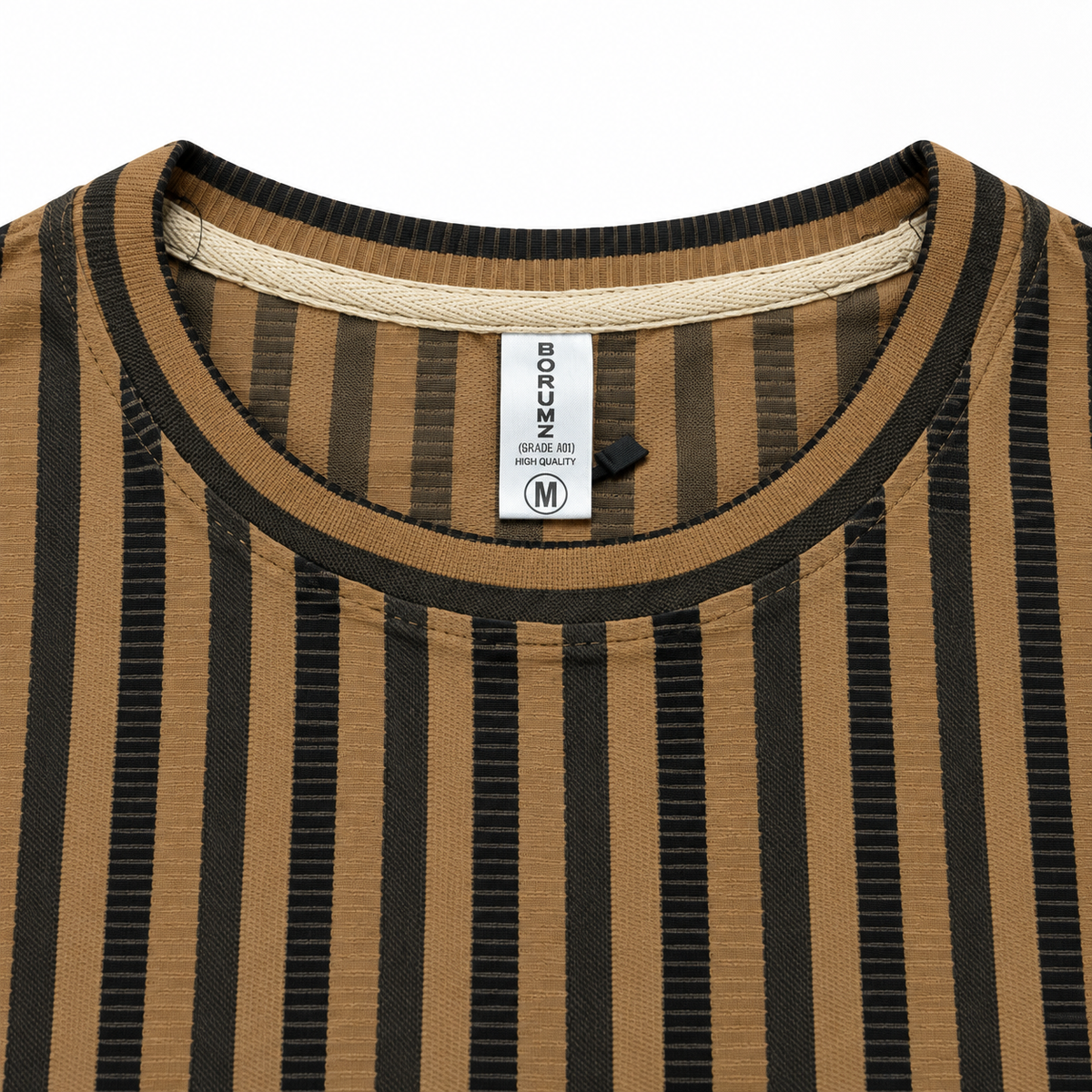 Chocolate Brown & Black Textured Striped Crewneck Sweatshirt – Unisex