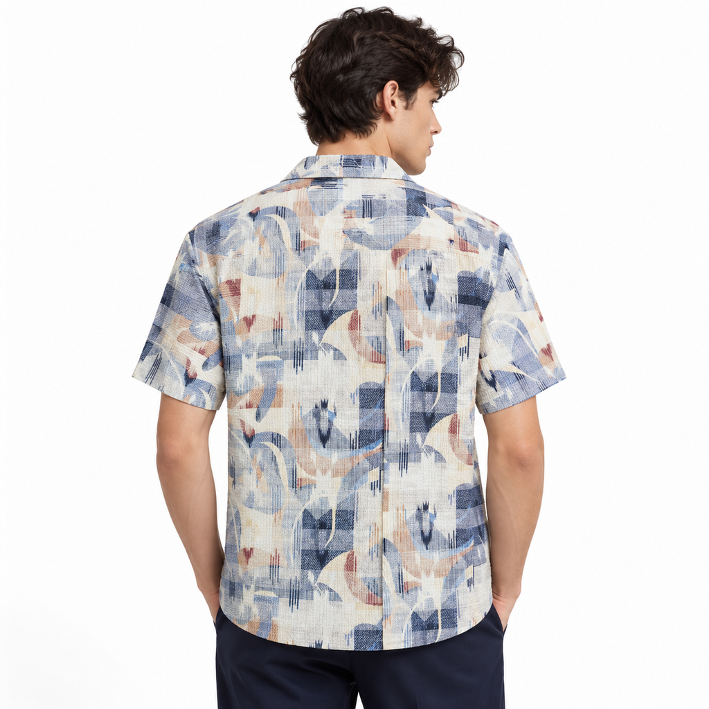 Coastal Canvas Abstract Cuban Shirt Blue | Boxy fit