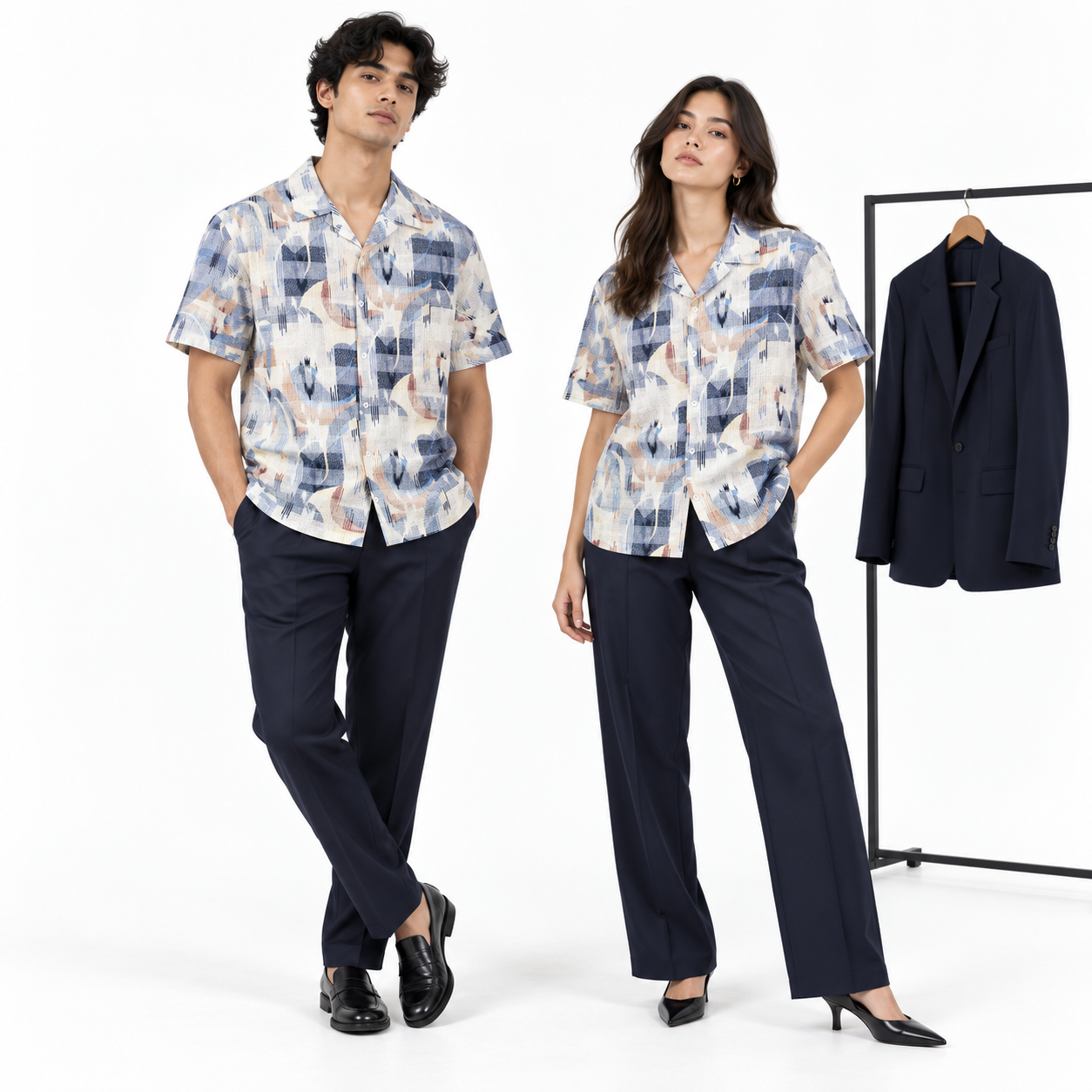Coastal Canvas Abstract Cuban Shirt Blue | Boxy fit