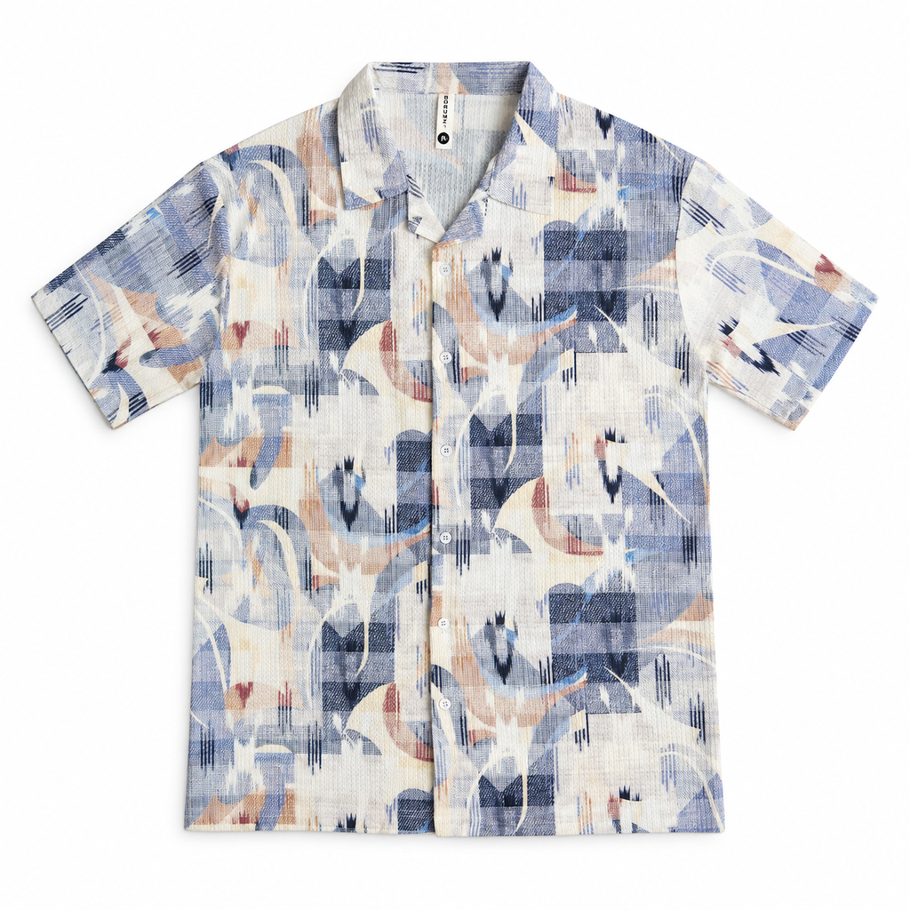 Coastal Canvas Abstract Cuban Shirt Blue | Boxy fit