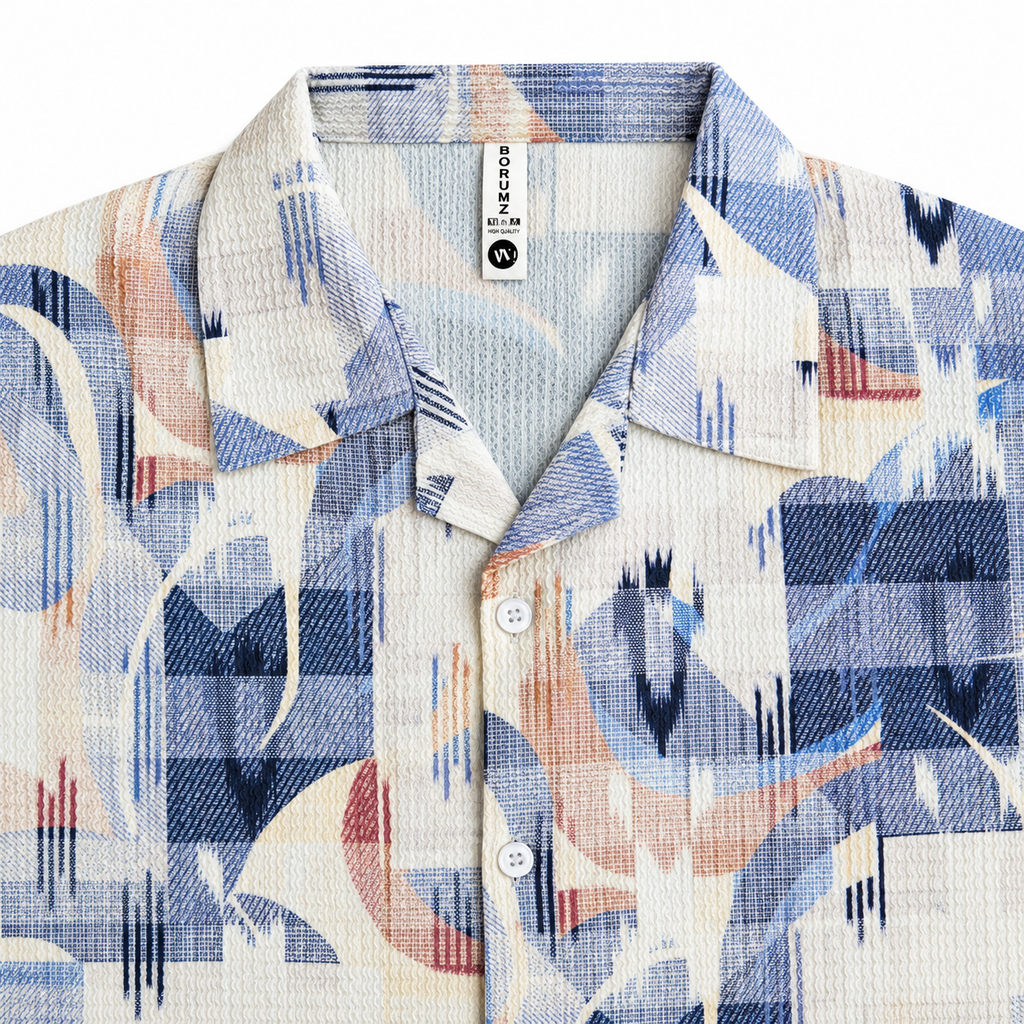 Coastal Canvas Abstract Cuban Shirt Blue | Boxy fit