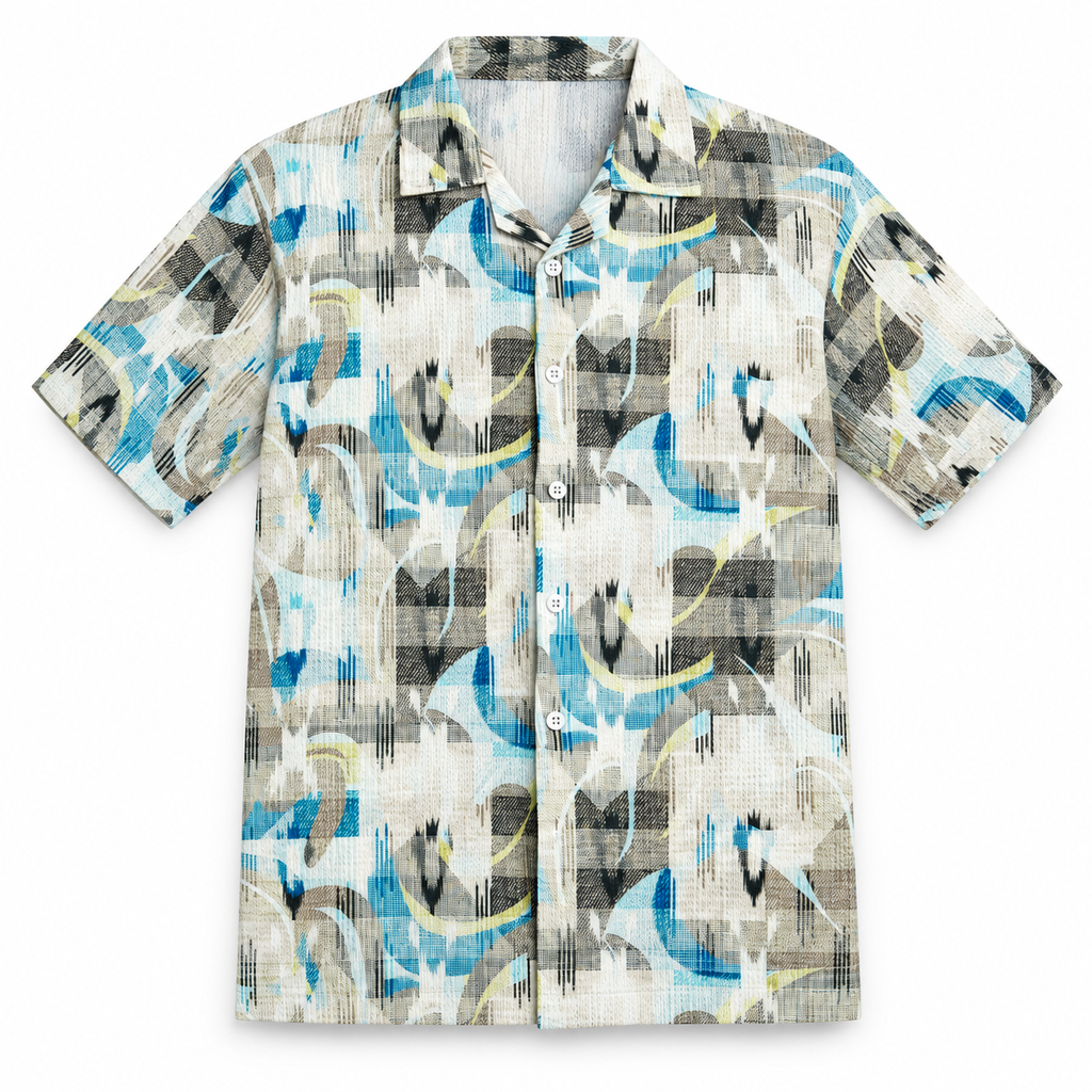 Coastal Canvas Abstract Cuban Shirt Green | Boxy fit